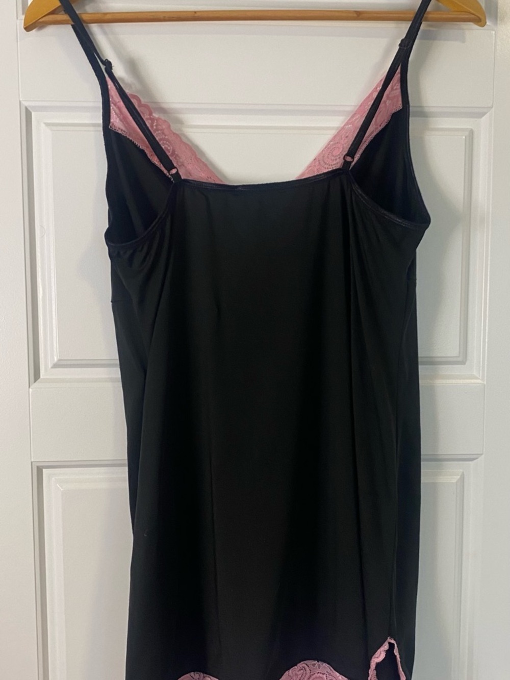 La Vie En Rose Chemise Black Pink Lace Trim Nightie Size Large Lingerie Stretchy - Picture 7 of 9